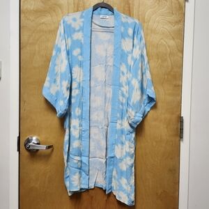 ESPRIT Size S Swim cover up Duster cardigan Open front robe Kimono Tie dye Sky